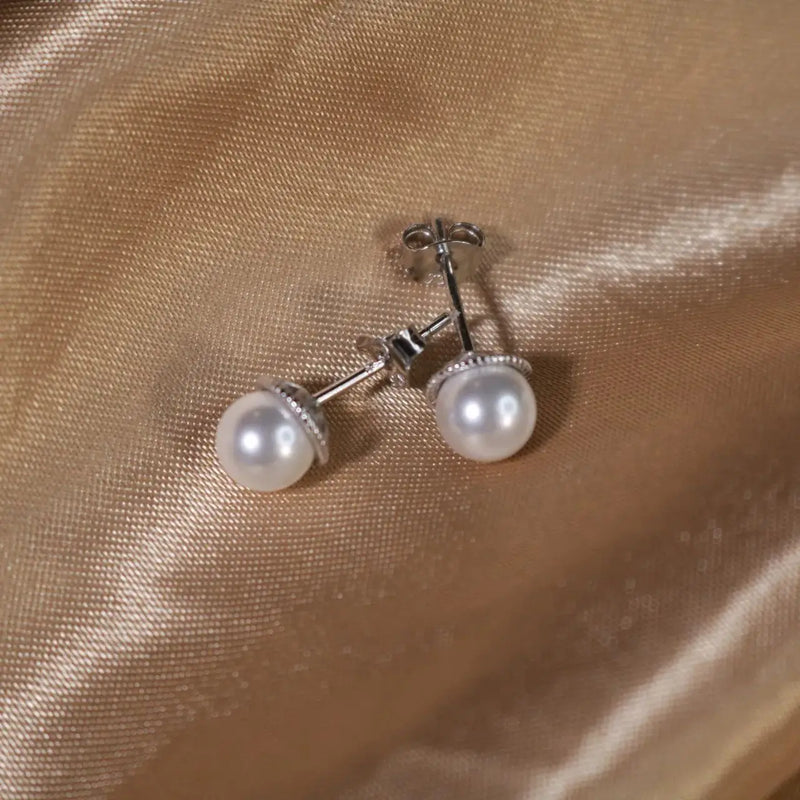 Sterling Silver 6.35mm Pearl Stud Earrings for Women