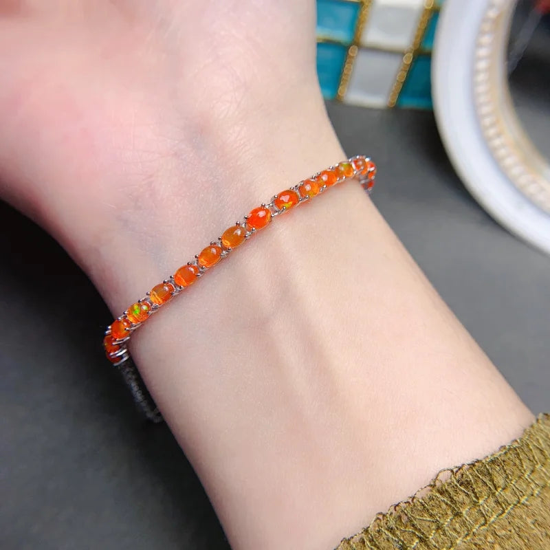 Silver Plated Orange Opal Stone Bracelet for Women