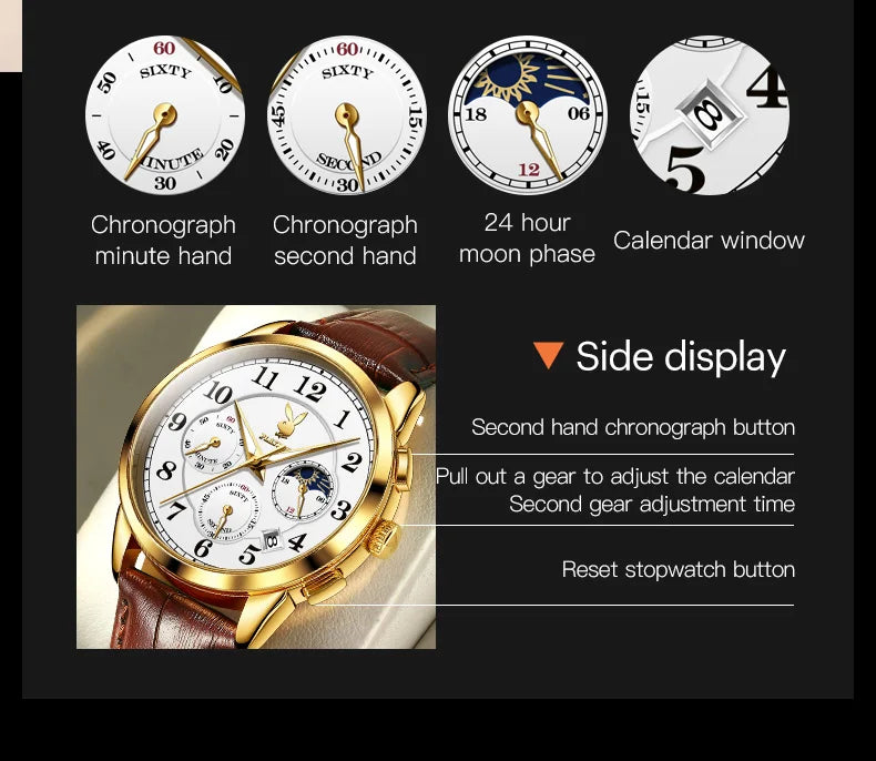 Stainless Steel Leather Quartz Watch for Men