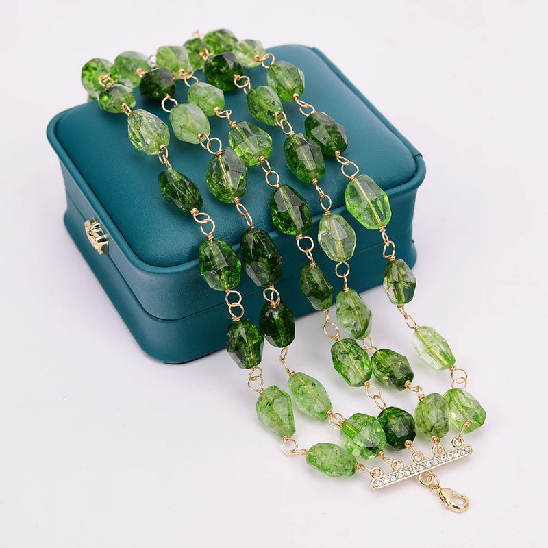 Goldstone 8'' Oval Natural Green Quartz Faceted Freeform Nugget Crystal Chain Bracelet for Women