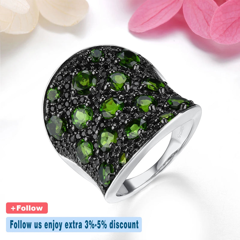 Sterling Silver 5.80 ctw Black Spinel & Chrome Diopside Multicolor Gemstone Ring for Women