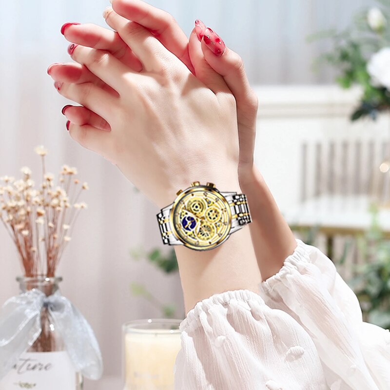 Rose Gold Stainless Steel Waterproof Wristwatch for Women