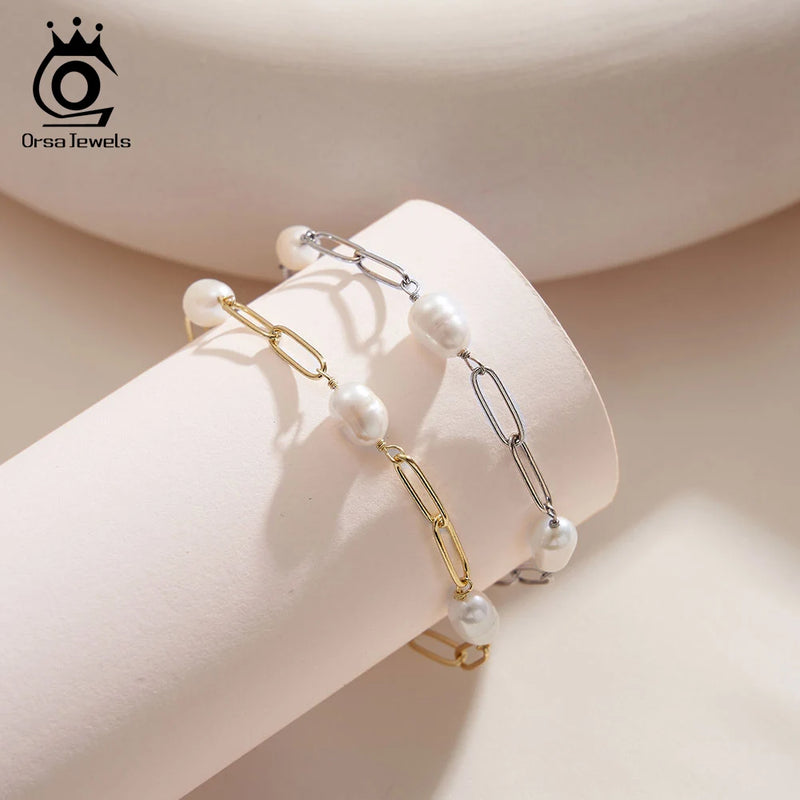 925 Sterling Silver Baroque Freshwater Pearl Bracelet for Women