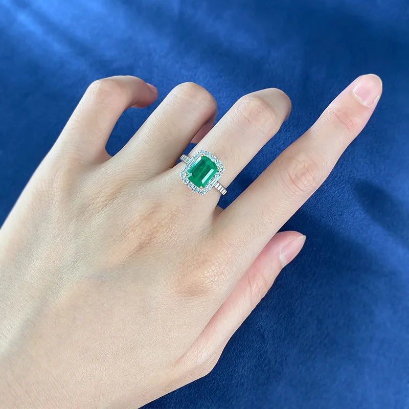 Sterling Silver Emerald Cut Engagement Ring Set for Women