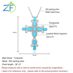 925 Sterling Silver 5.5 Carats Natural Turquoise Sweater Chain Cross Pendant Necklace for Women