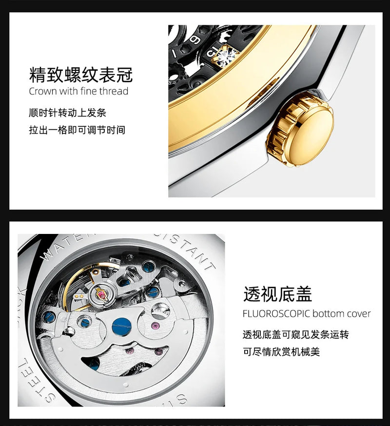 Stainless Steel Diamond Inlaid Mechanical Watch for Men