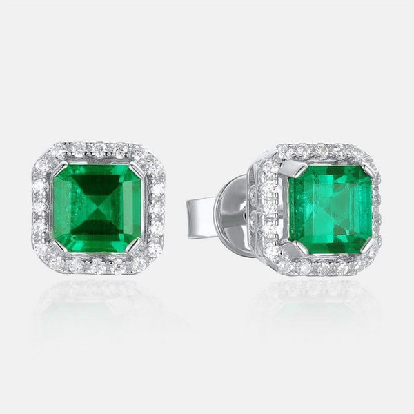 Wong Rain Classic Solid 925 Sterling Silver Asscher Cut Emerald Gemstone Studs Earrings Wedding Party Fine Jewelry For Women