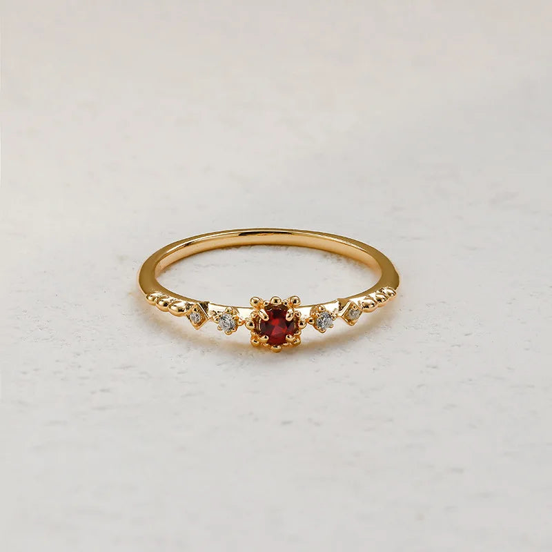 925 Sterling Silver Gold Plated LAB CREATED Ruby Thin Ring for Women