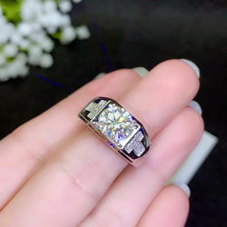 925 Sterling Silver 2 Carat Moissanite Ring for Men