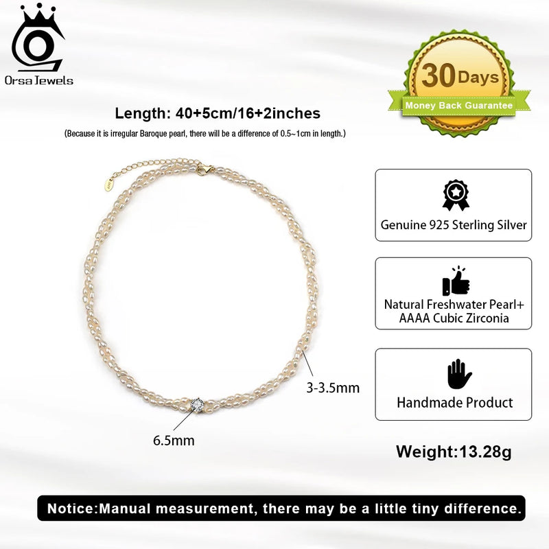 925 Sterling Silver Freshwater Baroque Pearl Choker Necklace for Women