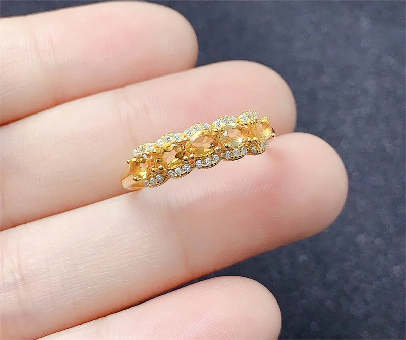 925 Sterling Silver Natural Citrine Wedding Ring for Women