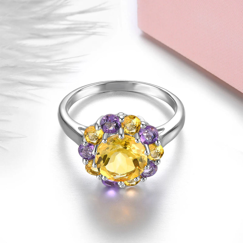 Sterling Silver 2.80 ctw Natural Citrine Amethyst Gemstone Ring for Women