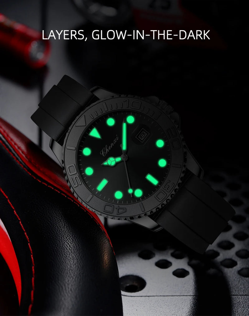 Stainless Steel Silicone Rotatable Quartz Sport Watch for Men