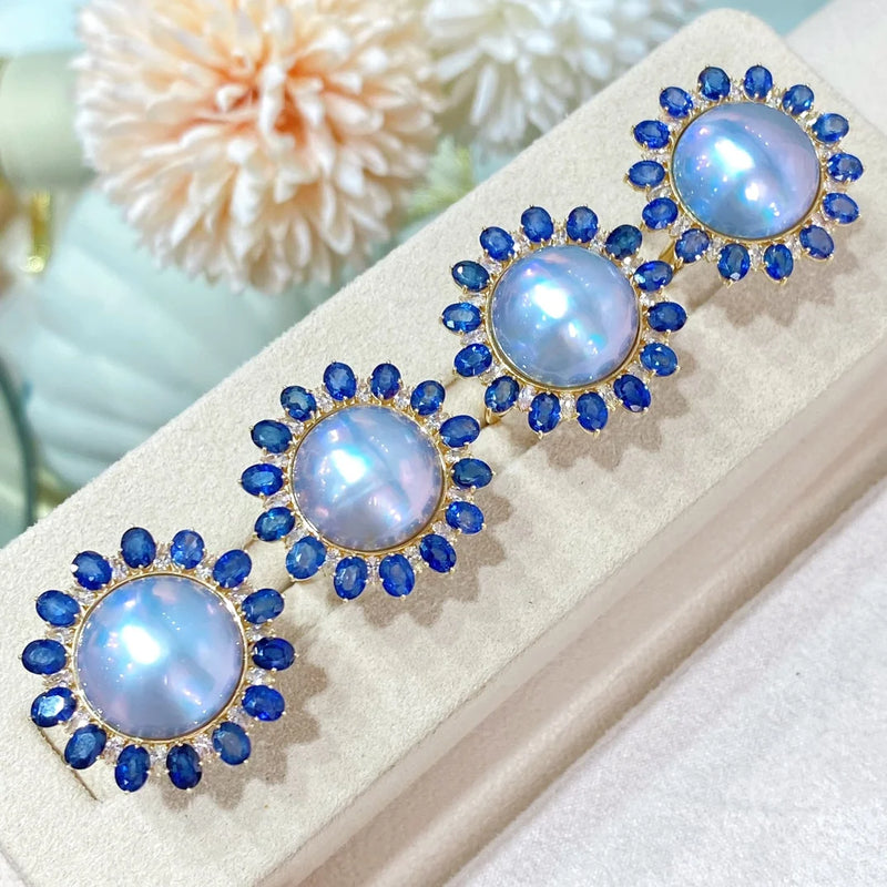 XXFine Pearl Ring Jewelry 925 Sterling Silver Natural Fresh Water 14-15mm Blue Pearls Rings for Women Fine Pearls Rings