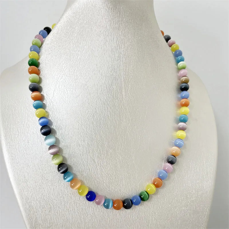 Sterling Silver Colorful Cat Eye Gemstone Necklace for Women