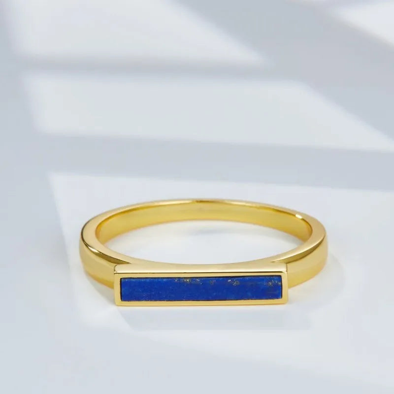 Silver Gold Plated Lapis Lazuli Geometric Ring for Women