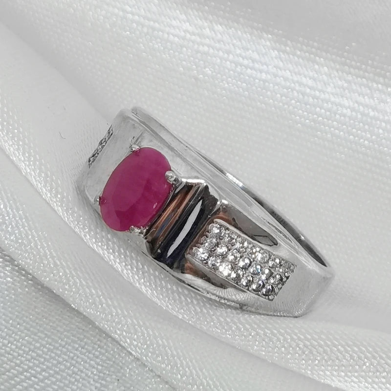 925 Sterling Silver Natural Ruby Flower Ring for Men