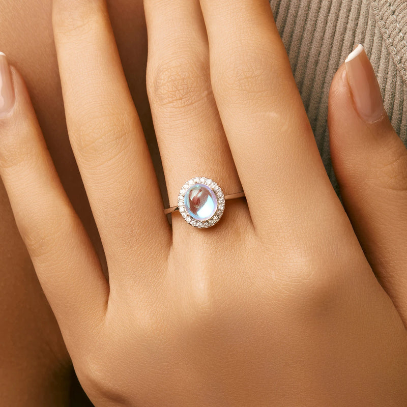 925 Sterling Silver Oval Moonstone Ring for Women