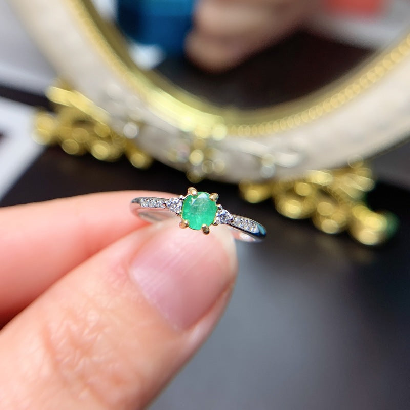 14K Gold Natural Emerald Engagement Ring for Women