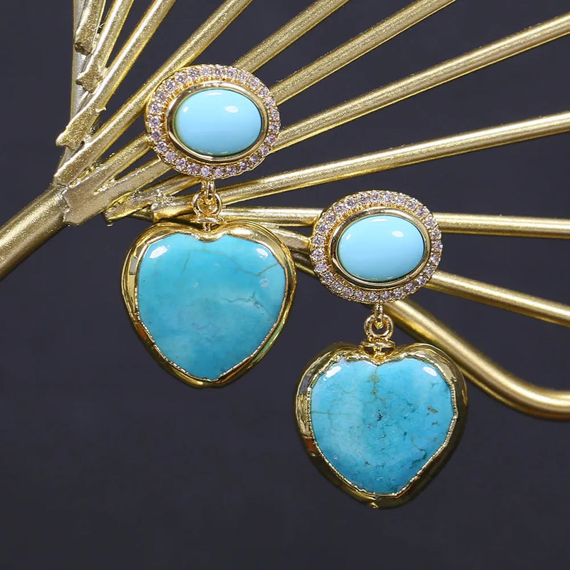 24K Gold Plated Turquoise Smooth Heart Stud Earrings for Women