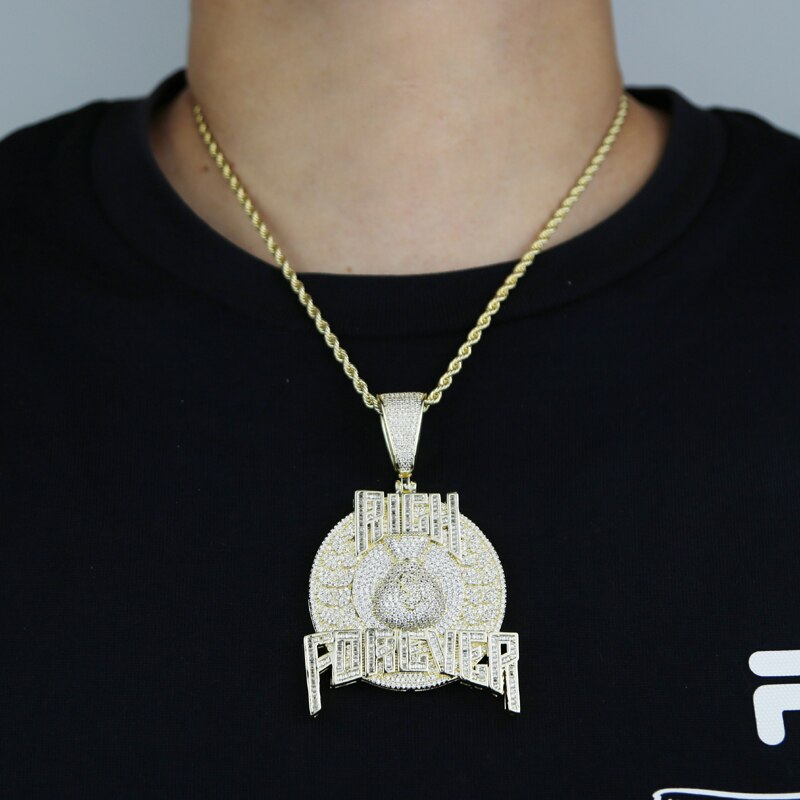 Gold Plated Iced Out Cz Letter Pendant Necklace for Men