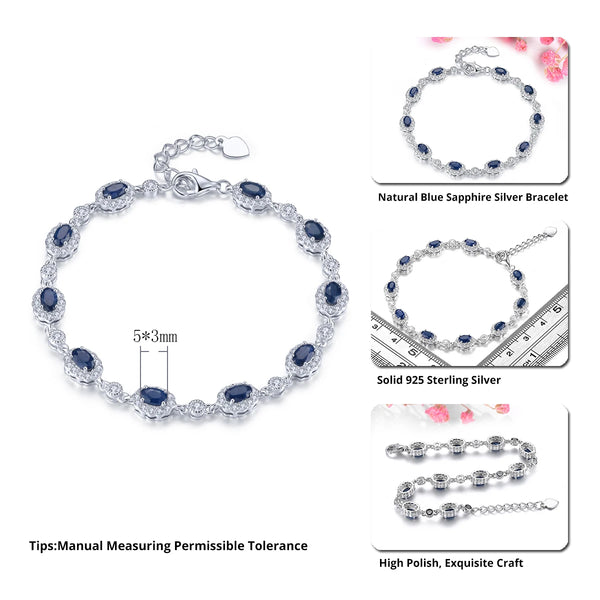 Sterling Silver Natural Blue Sapphire Bracelet 2.50 ctw for Women