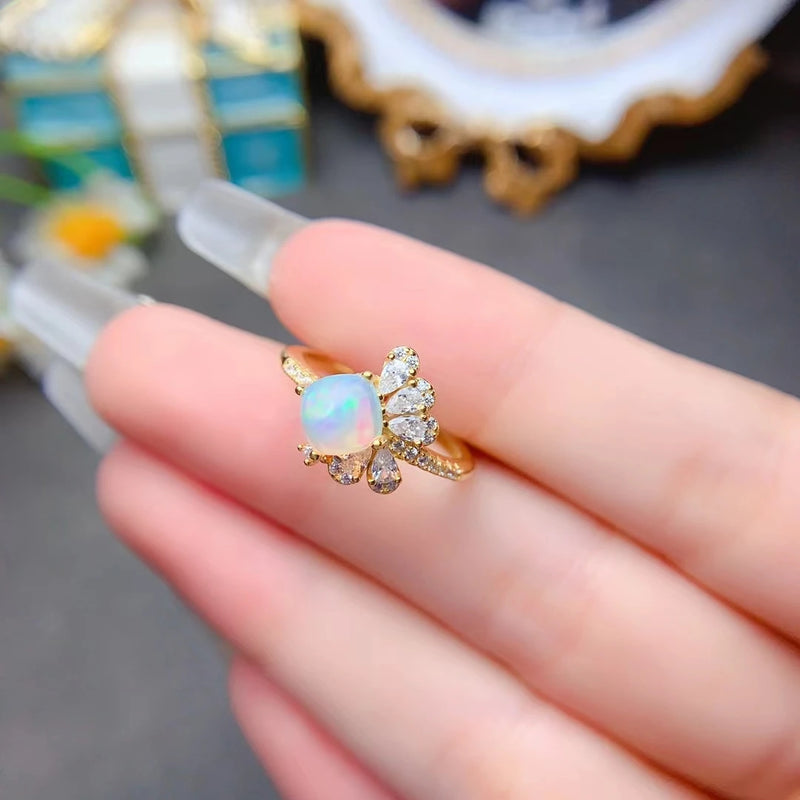 925 Sterling Silver Natural Opal Ring for Women