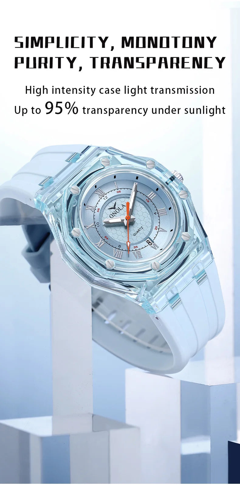 Stainless Steel Transparent Plastic Silicone Quartz Watch for Unisex