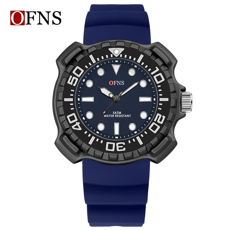 Quartz Silicone Strap 50M Waterproof Sport Watch for Men