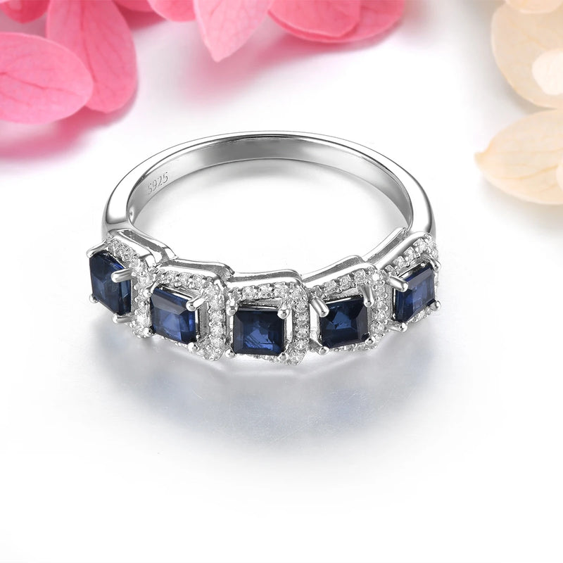 Sterling Silver Blue Sapphire Rings 1.10 ctw for Women