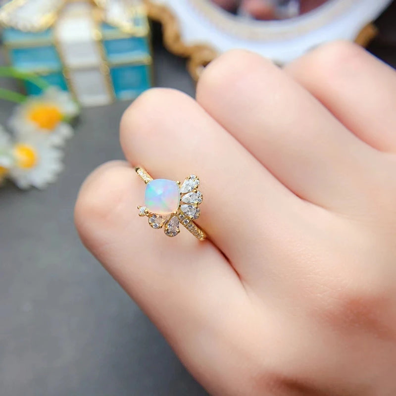 925 Sterling Silver Natural Opal Ring for Women