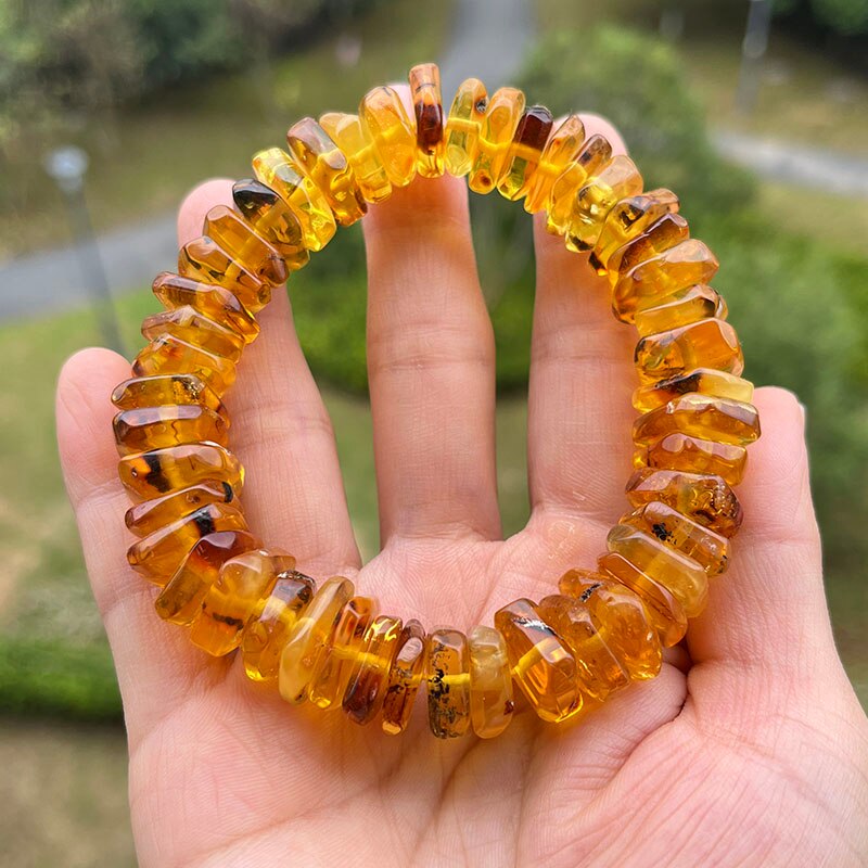 Sterling Silver Natural Amber Bracelet for Unisex