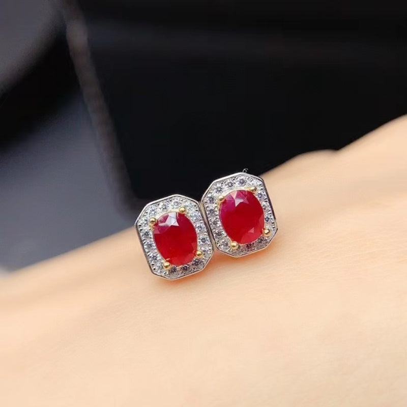 925 Silver Natural Ruby Earrings Classic Design for Women