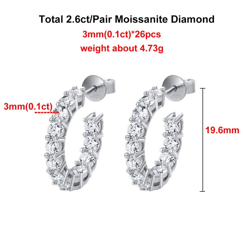 925 Sterling Silver White Gold Plated Moissanite Earrings for Women