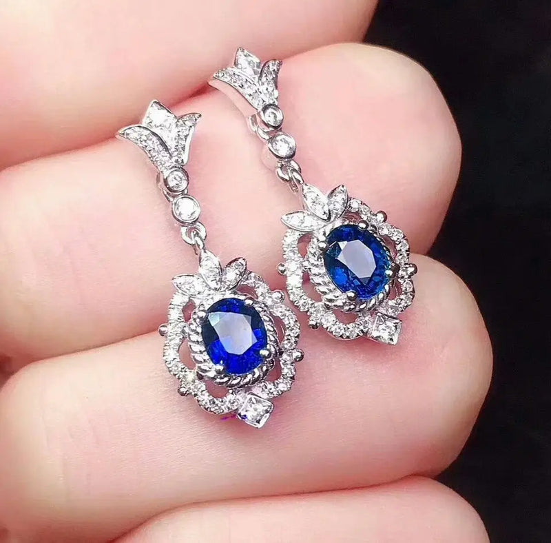 925 Sterling Silver Sapphire Drop Earrings