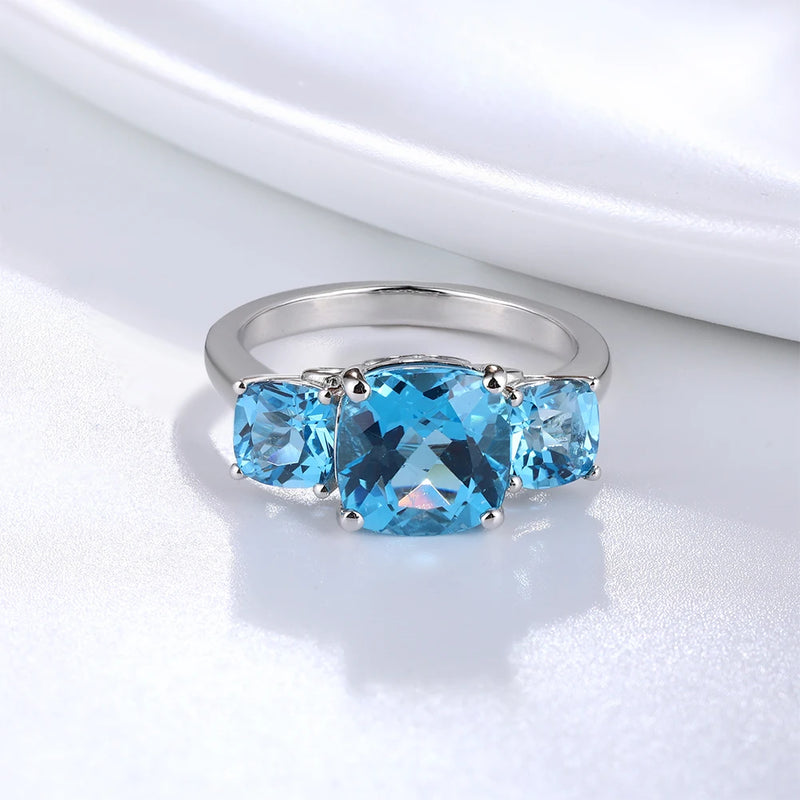 925 Sterling Silver Ring with 4 Carats Smokey Quartz and Blue Topaz Gemstones