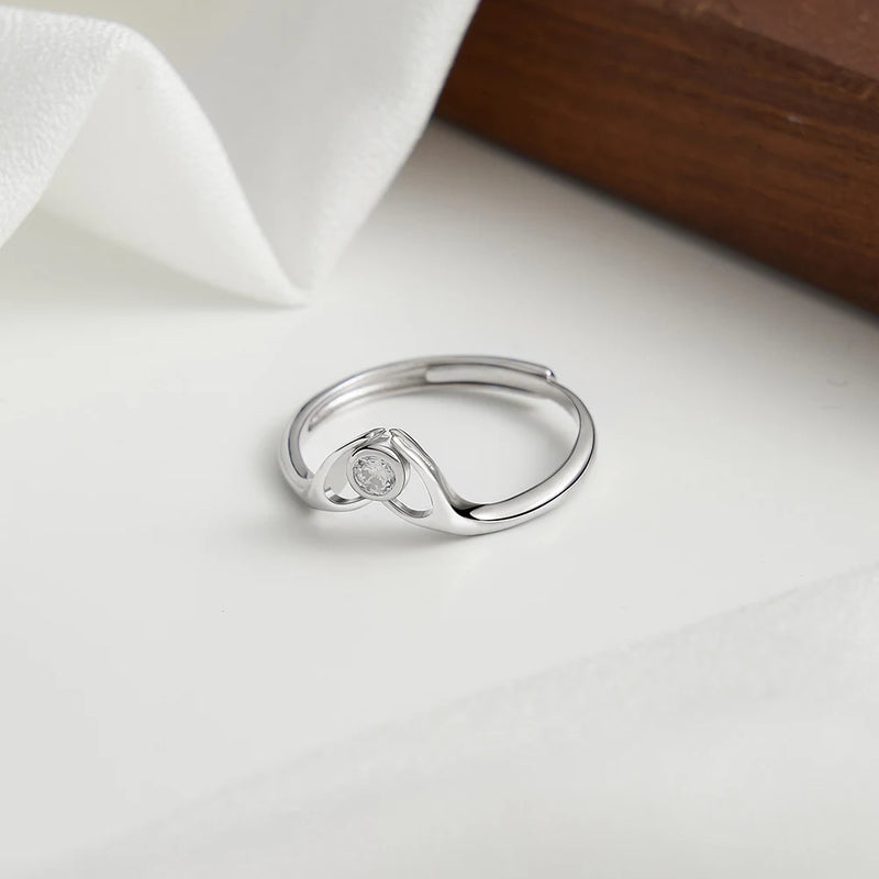 sterling silver clear cz adjustable heart ring for women