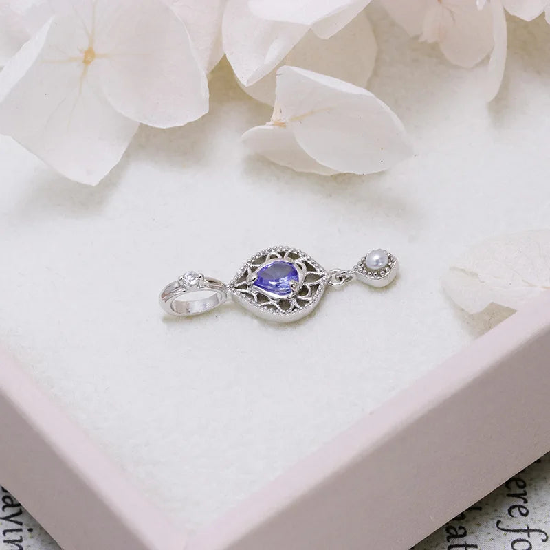 925 Sterling Silver Tanzanite Water Drop Pendant Necklace for Women