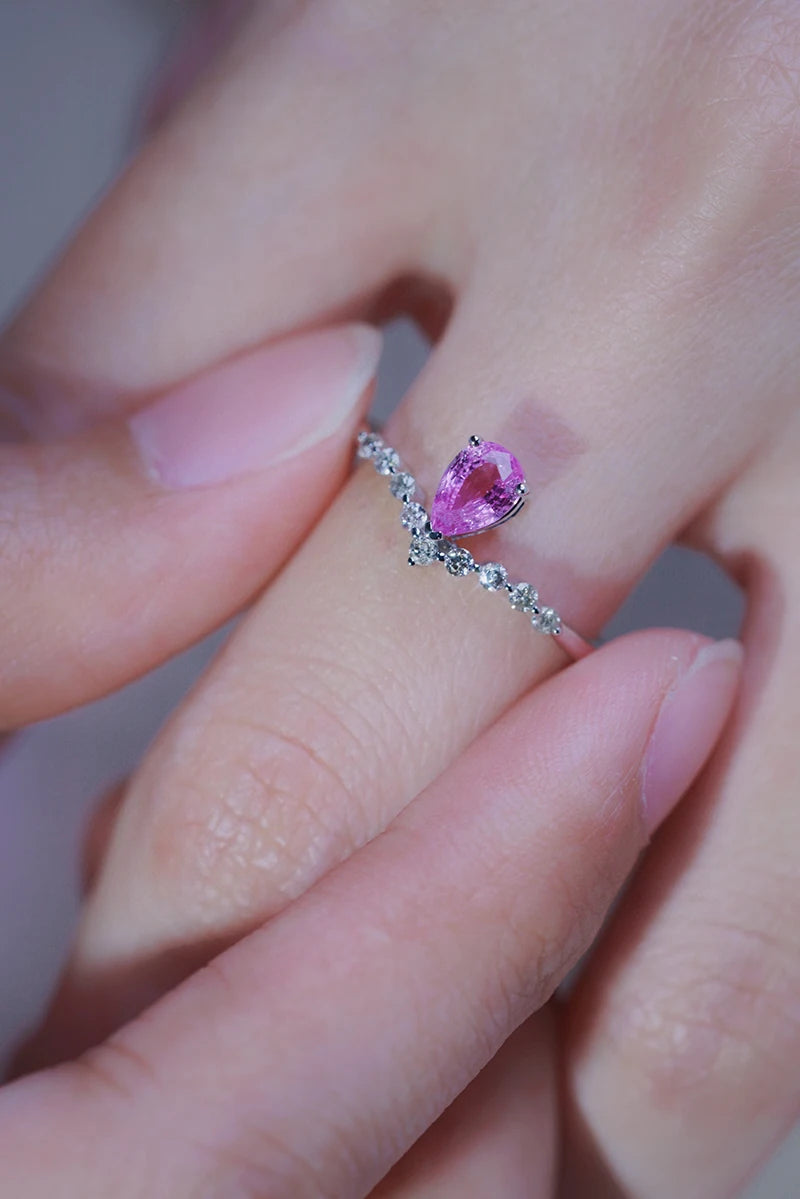 18K White Gold Pink Sapphire Crown Design Engagement Ring for Women