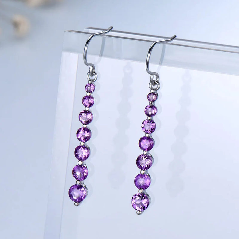 925 Sterling Silver Natural Amethyst Drop Earrings for Women