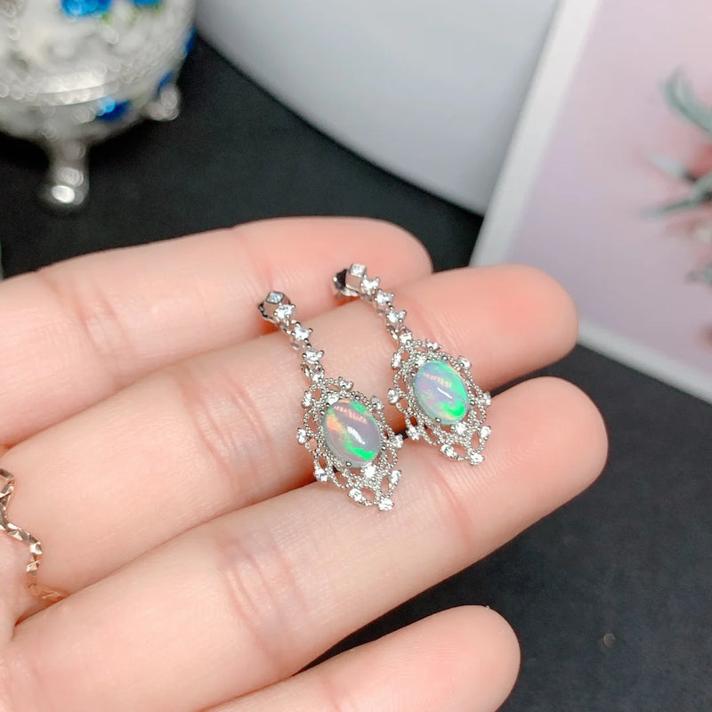 Sterling Silver Natural Opal Earrings, for Women