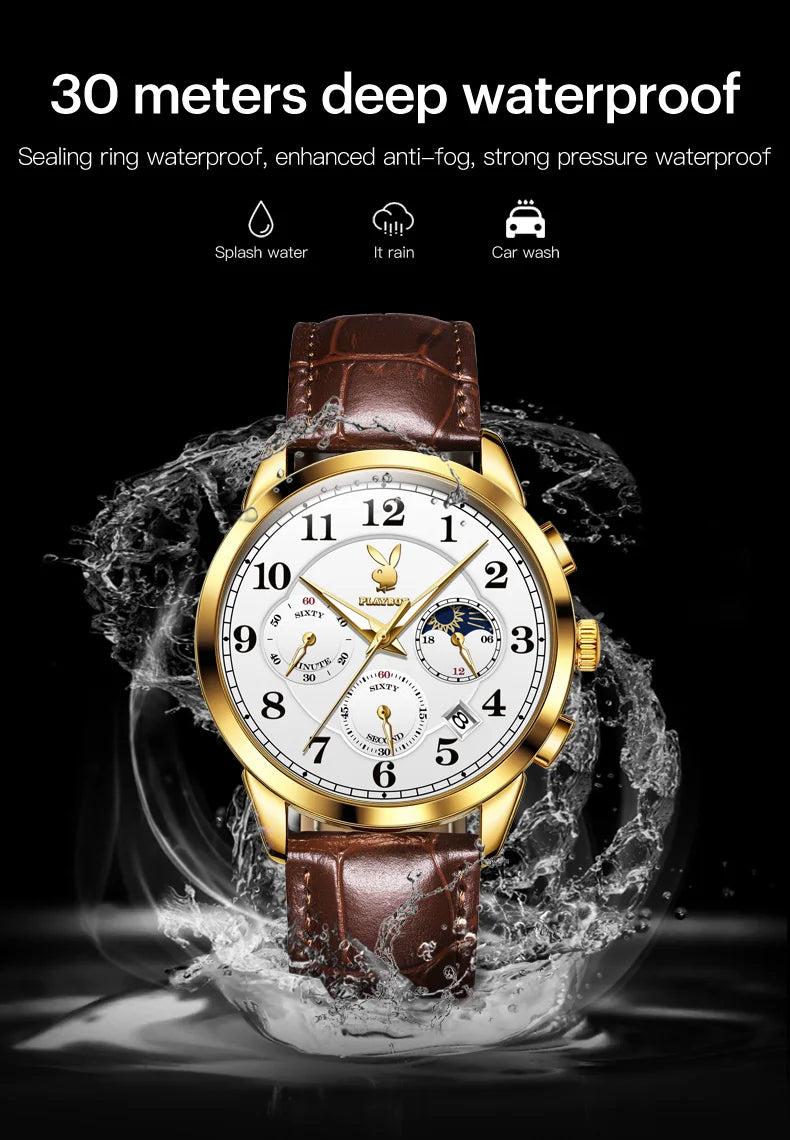 Stainless Steel Leather Quartz Watch for Men