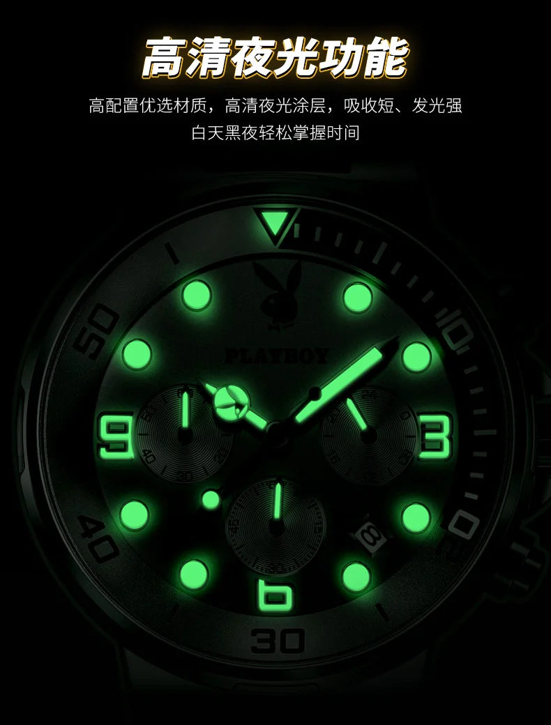 Stainless Steel Silicone Multifunction Sports Watch for Men