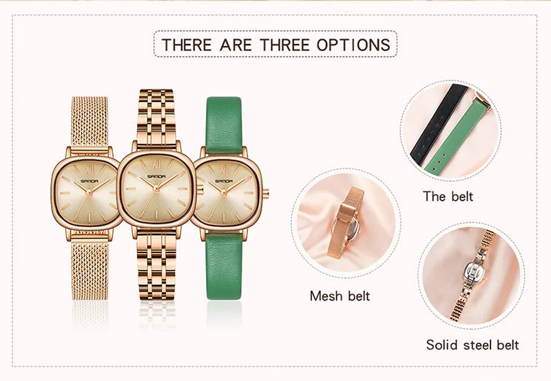 Stainless Steel Leather Mesh Quartz Watch for Women