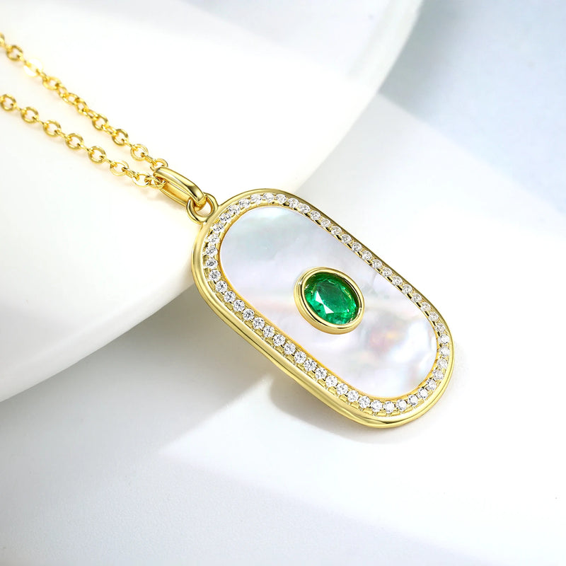 18k Gold Plated Sterling Silver Emerald Pendant Necklace for Women