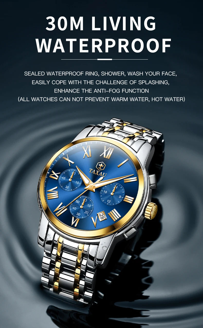 Stainless Steel Quartz Chronograph Watch for Men