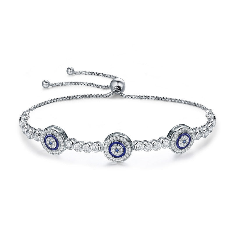 925 Sterling Silver Blue Evil Eye & Cubic Zirconia Tennis Bracelet for Women