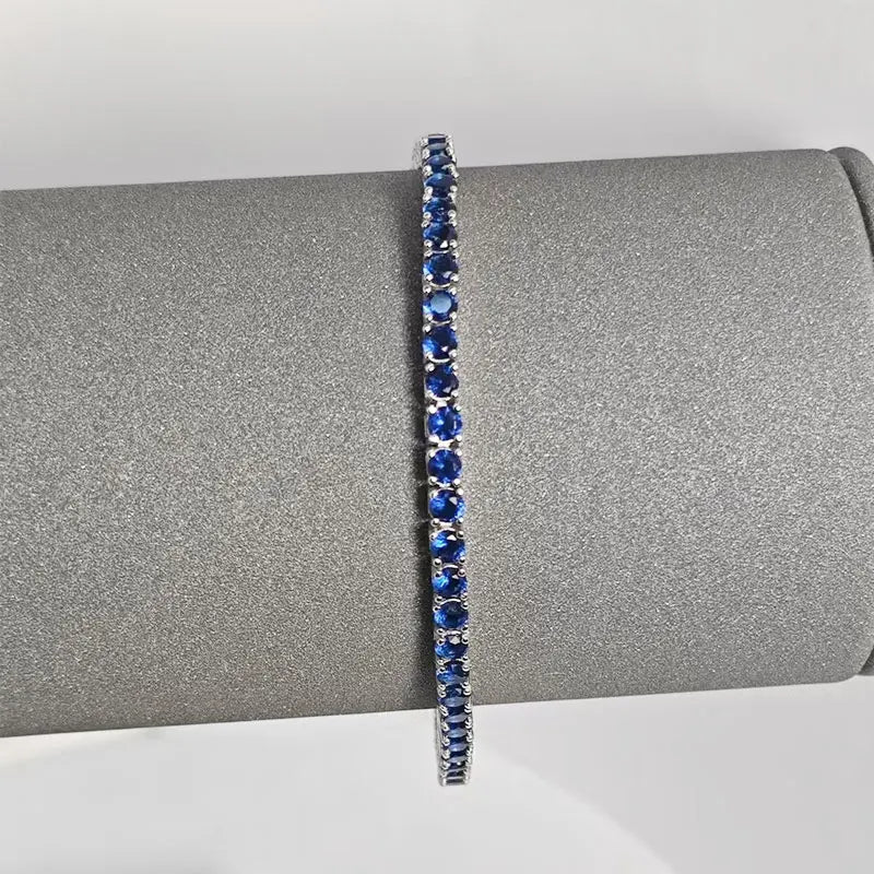 925 Sterling Silver Sapphire Blue Zircon Tennis Bracelet, 18-19cm for Women