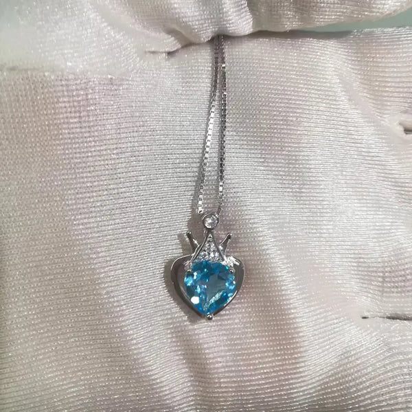 Sterling Silver Blue Topaz Heart Pendant Necklace for Women