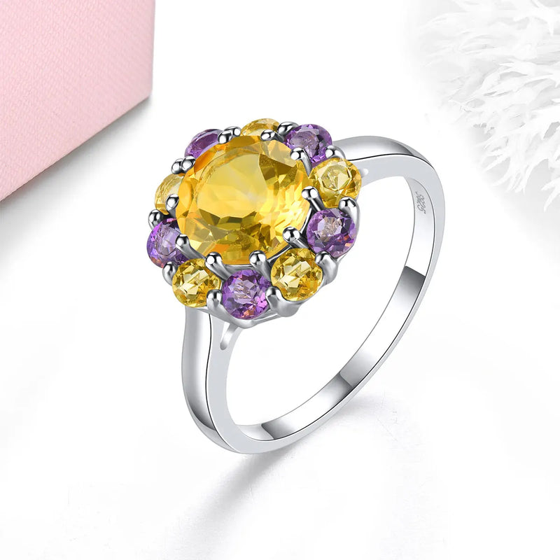 Sterling Silver 2.80 ctw Natural Citrine Amethyst Gemstone Ring for Women